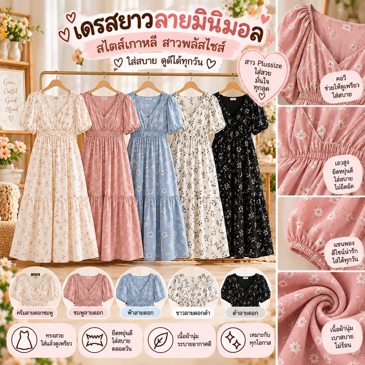 เดรสยาวลายมินิมอล