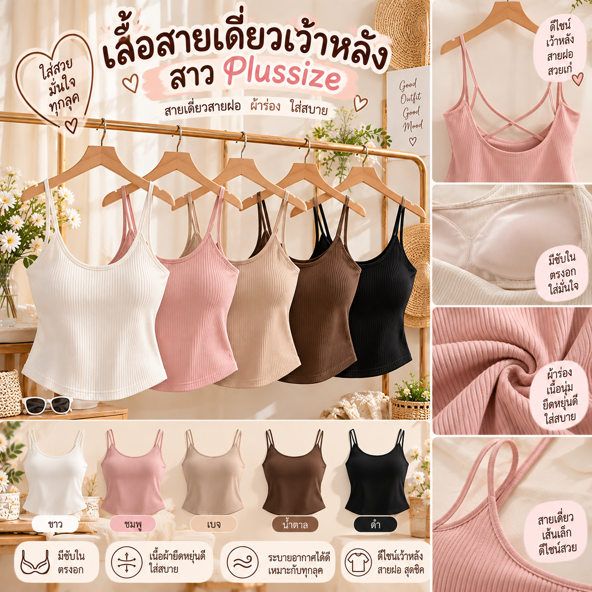 เสื้อสายเดี่ยวเว้าหลังสาว Plussize