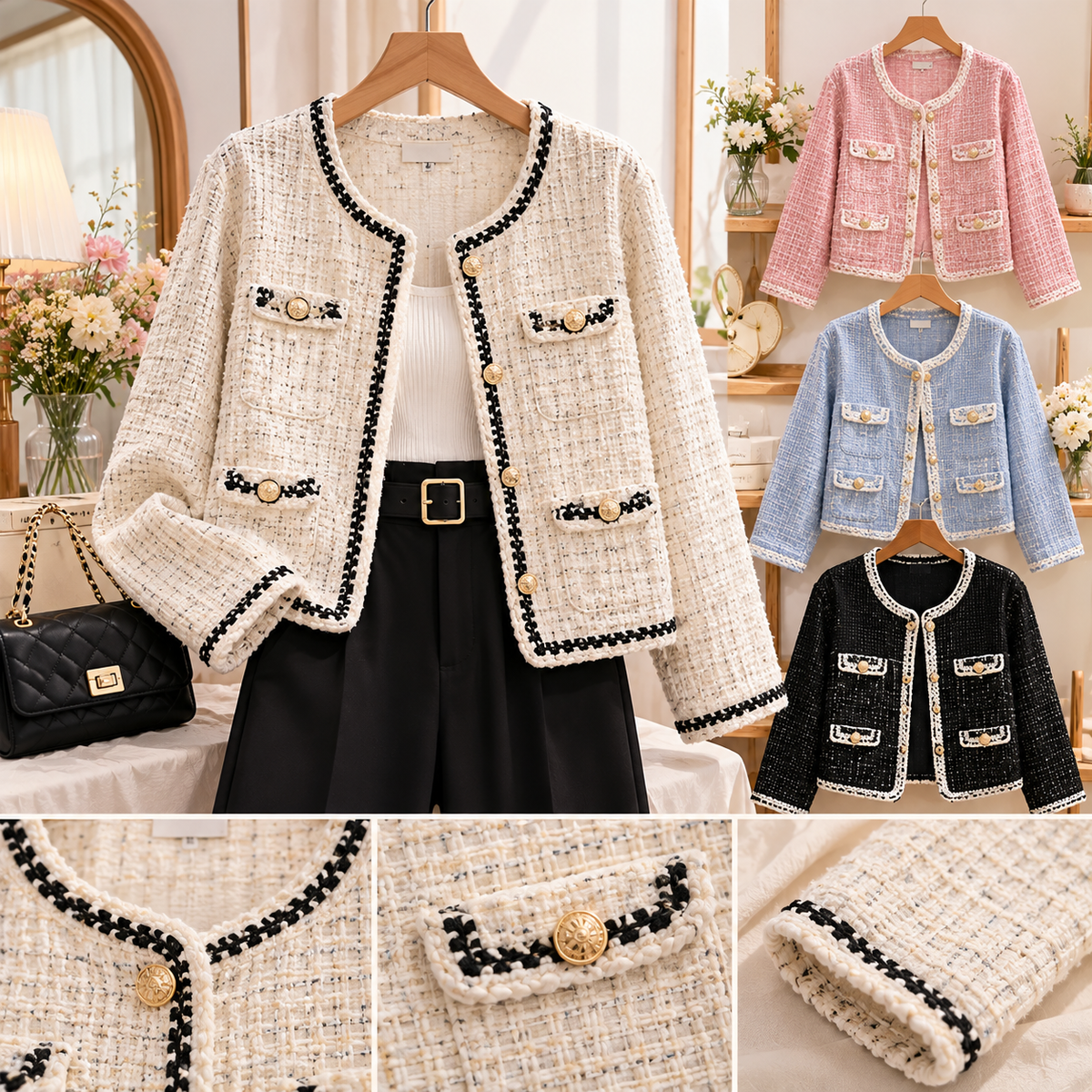 เสื้อคลุมแขนยาวงานทวิต  แฟชั่นสไตล์เกาหลีสาวพลัสไซส์